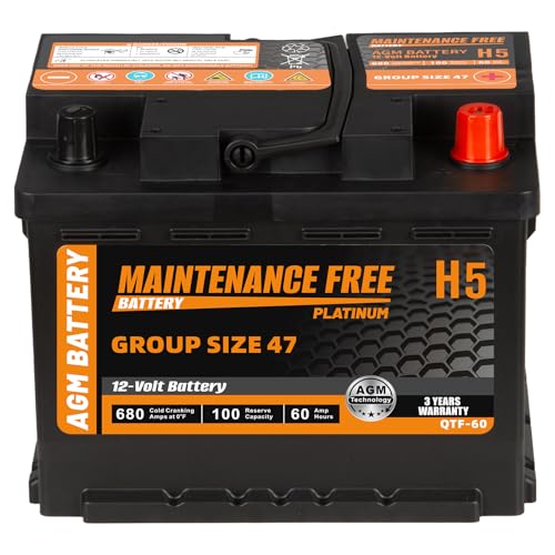 Autocessking H5 Group Size 47 Start and Stop AGM Automotive Battery, 12V 60Ah,...