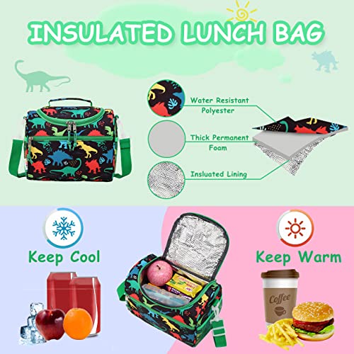 RAVUO Lunch Box Bag for Boys Reusable Insulated Cute Thermal Meal Tote Kit for Toddler with Detachable Shoulder Strap for Daycare School Dinosaurs - Image 4
