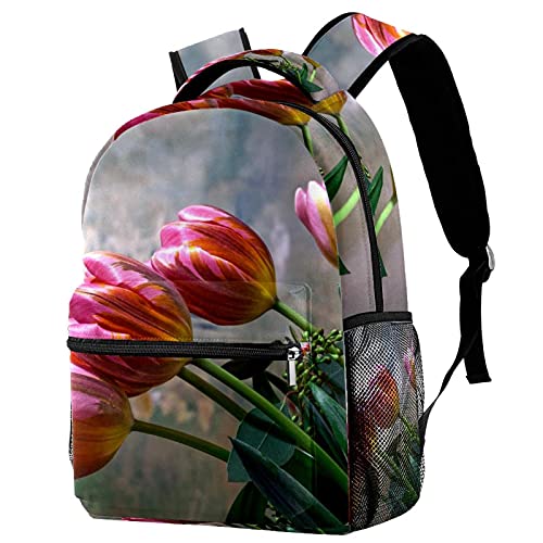 Sac à dos tulipes rouge grand confort avec porte-bouteille pour enfants