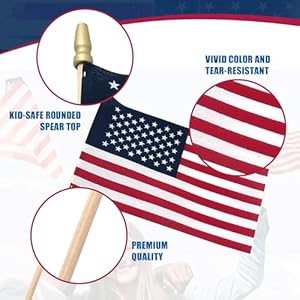 Super tough small american stick flags 1×15 cotton outdoor flag on 25 wooden stick mini flags patriotic decor for various holiday parties and national flag day 25 pack  urban country home decor