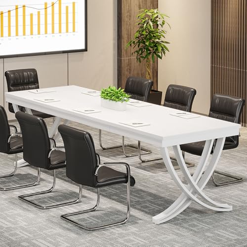 Tribesigns 6.5FT Conference Table for 6-8 People, 78 inch Long Rectangular Seminar Table with Strong Metal Frame, Business Furniture Boardroom Desk for Office Meeting Conference Room (1PC, White)