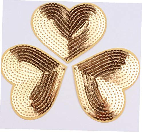 AMOYER 10pcs Lentejuelas Corazón Patch Hierro En Cosa En Sombreros Zapatos Pantalones Vaqueros Coats Etiquetas Engomadas De La Tela Apliques Parches Bordados (Amarillo)