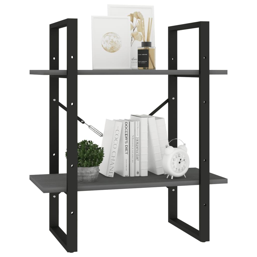 Générique Biblioteka 2 poziomy szare 60x30x70 cm lite drewno sosnowe | Przemysłowe, dekoracyjne półki, przechowywanie książek czasopism, łatwe czyszczenie