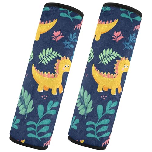 Seat Belt Covers 2 Pack Cute Dinosaur Car Seat Strap Covers Super Soft Leaves Plam Head Car Seat Neck Cover for Boys Girls Adults Babies S