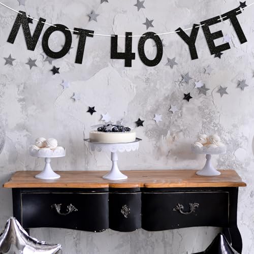 Image of Not 40 Yet Banner - Last Year In My 30s Banner, Happy 39th Birthday Sign, Cheers to 39 Years,Funny 39th Birthday Party Decorations Black Glitter