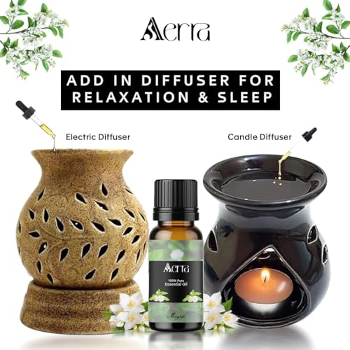 Image of Aerra Mogra Essential Oil 15ml | Diffuser 100% pure steam-distilled. Triple-tested purity. Amber glass + dropper. Soft floral aroma. Diffuser, aroma lamp, skin & hair. Potpourri. Vegan. Daily use.