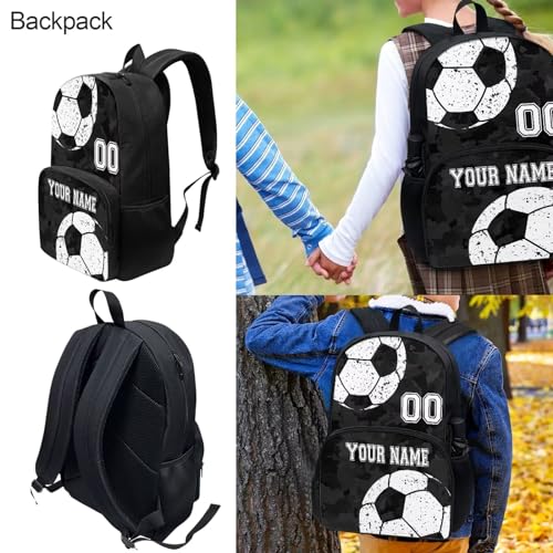Customized Name Black Camo Soccer Ball Print School Backpack Set for Boys, Kawaii Kids Backpack Student Bookbag with Matching Lunch Bag & Pencil Pouch4