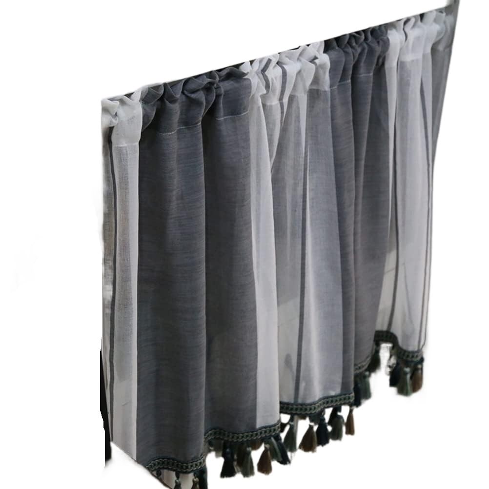 Tenda corta, mantovana per tende, 1 pannello tenda a mantovana a righe for cucina moderna semi-trasparente piccola finestra(W X H 200x120cm)