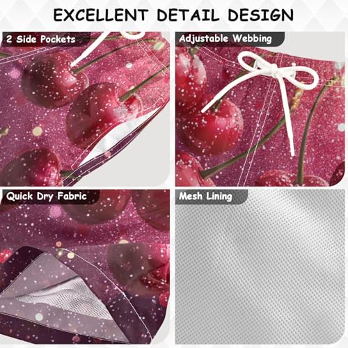 Pigsaly Boys Swim Trunks Glitter Pink Red Cherry Fruit Boys Board Shorts Swimsuit Swimwear Summer Bathing Suit 4T3