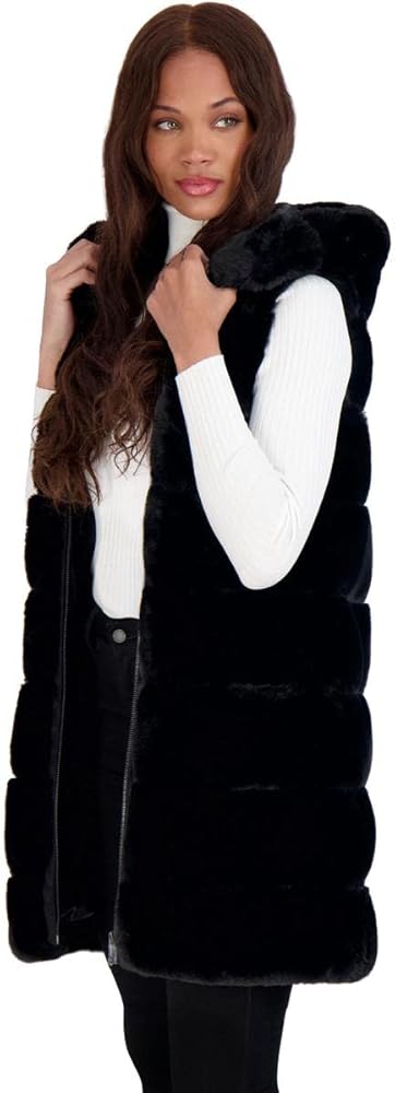 fur gilet black long