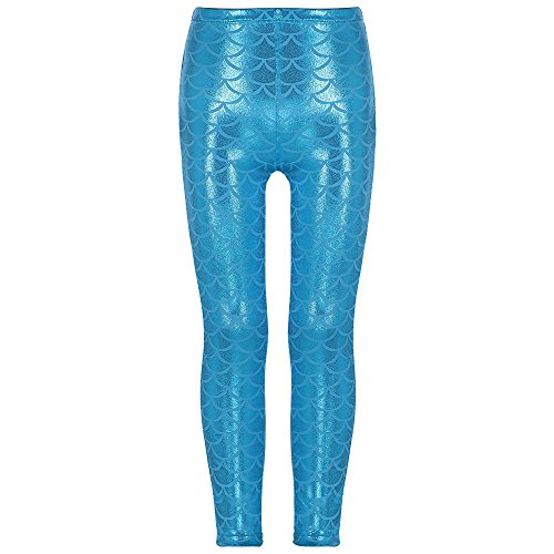 DAXIANG Enfant Filles Mermaid Style des écailles de Poisson Leggings Pantalons (130(7-8 Ans), Bleu) Cover