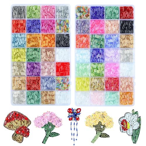 Soeoy 10080 Pcs Tube Beads Kit 7 mm Glass Bugle Seed Beads for Jewelry Making Embroidery Decoration (56 Vibrant Colors)