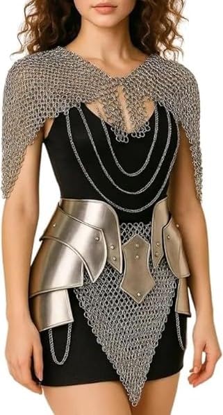Medieval Knight Female Chainmail Costume Steel Women Fantasy Armor Lady Warrior Tassets LARP Cosplay Gothic Women Chainmail suit
