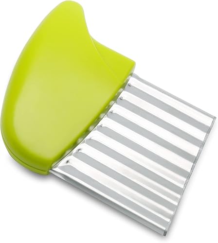 Vista 7 de Luomorgo Cuchillo de acero inoxidable para cortar patatas arrugadas, zanahoria, cuchillo ondulado para papas fritas, cortador de verduras onduladas