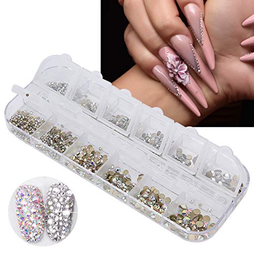 Pedrinhas de unhas, 12 tamanhos, decoração de unhas DIY colorida, strass de cristal AB profissional,