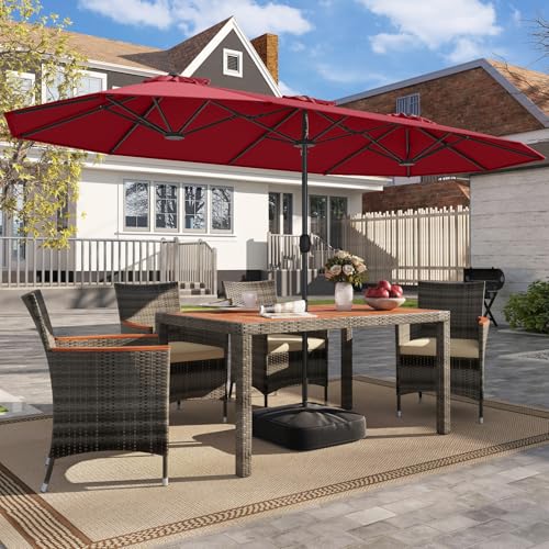 Image of Tangkula 13FT Double-sided Patio Umbrella, Extra Large Twin Table Umbrella with Crank Handle, Umbrella Base, Safety Lock, Air Vent, Outdoor Market Umbrella for Garden Pool Backyard (Burgundy)
