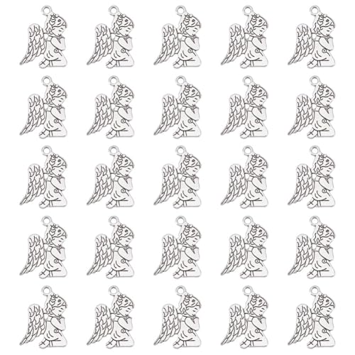 UNICRAFTALE about 60Pcs Angel Charms Tibetan Style Alloy Pendants Praying Angel Pendants Jewelry Making Charms Metal Charm for Christmas Earrings Necklace Bracelet Supplies Craft Antique Silver