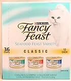 Purina Fancy Feast Seafood Feast Variety Classic 36 cans - 3 oz each (12 Cod, Sole & Shrimp feast/ 12 Savory Salmon Feast/ 12 Ocean Whitefish & Tuna feast)