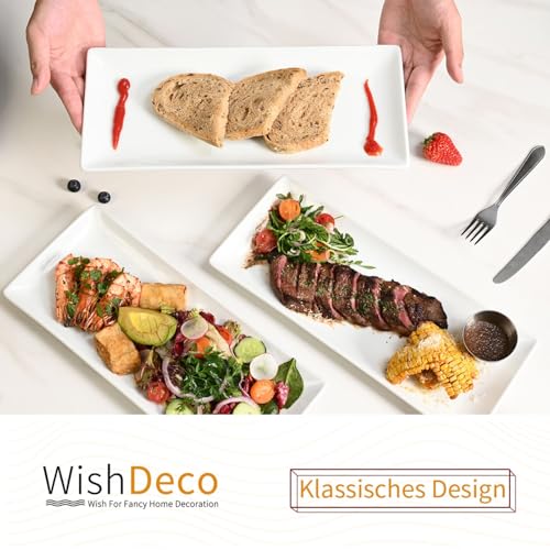 WishDeco Servierplatte 3er Set, Servierplatten Porzellan 35x15 cm, Servierteller Groß, Kuchenplatte Rechteckig, Teller Weiß für Kuchen, Sushi, Dessert, Fleisch, Fisch