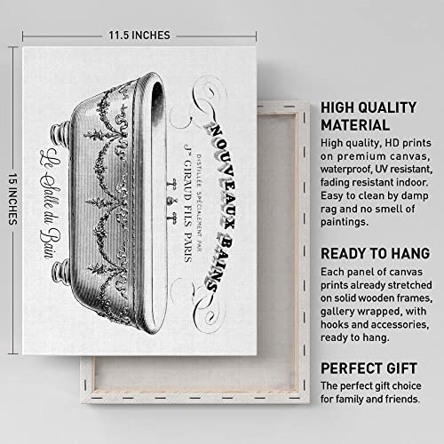 Vintage French Bathroom Canvas Wall Art, Victorian Bathtub, Artwork Print Bathroom Wall Decor Framed Toilet Paintings Home Wall Decorations For Restroom Wash Laundry Bath Room, Ready To Hang 12"X15" #TOP1