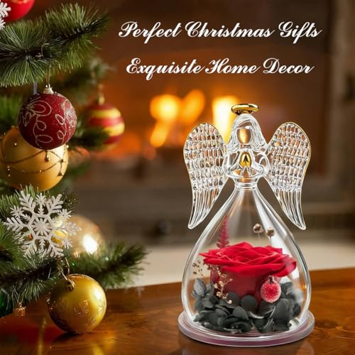 Sunia Valentines Day Rose Gifts for Women, Birthday Gifts for Mom Grandma, Forever Preserved Flower in Glass Angel Figurines Flowers for Delivery Prime, Mothers Day Real Roses for Her Wife - Image 3