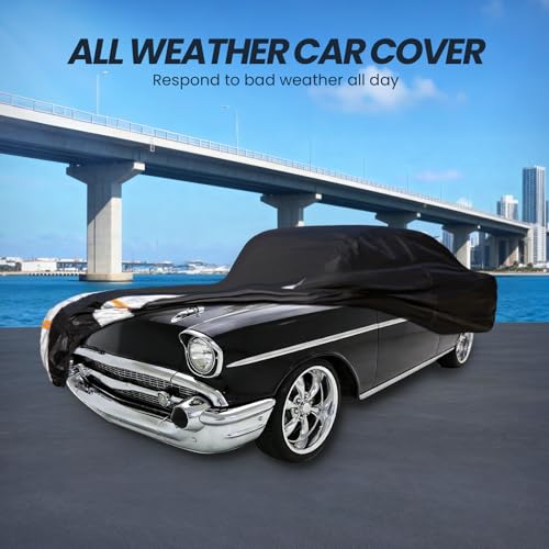 Image of Multi-Layer Car Cover Custom Fit for Chevrolet Bel Air(1953-1957), 100% Waterproof All Weather for Automobiles, Gift with Towel, Heavy Duty Car Covers for Rain Sun UV Protection with Door Zipper.