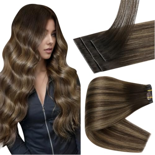 Image of Full Shine Injected Seamless Hair Extensions Clip in, Balayage 18 Inch 135g