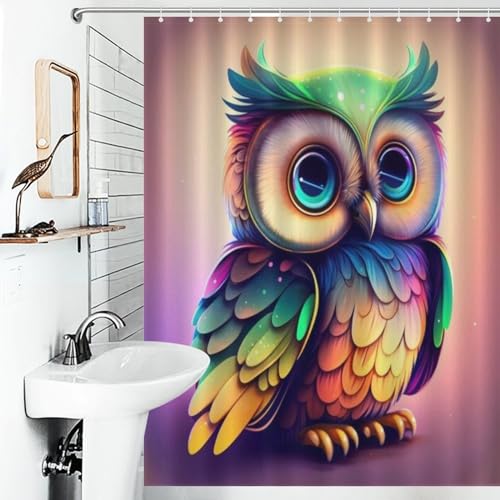 Rideau de douche hibou tissu polyester imperméable rideau de bain lavable baignoire - 6