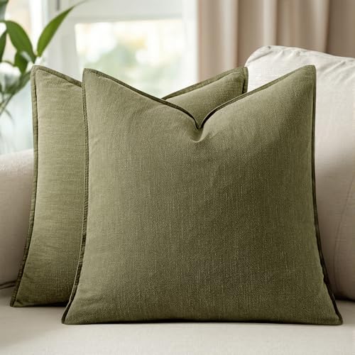 Image of 20x20 Inch Set of 2 Decorative Linen Solid Throw Pillow Covers Boho Accent Farmhouse Pillowcases Modern Netural Spring Home Decor for Couch Sofa Living Room Bed,Olive Green