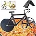 Produktbild Fahrrad-Pizzaschneider, scharfer Pizzaschneider Edelstahl, kreativer Pizzaschneider, antihaftbeschichtete coole Küchenhelfer, lustiger Pizzaschneider Stahl doppelt mit Ständer(Schwarz)