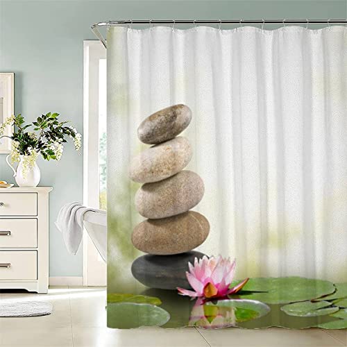 KIYAYO Duschvorhang 180x200 cm Zen Stein Duschvorhang Anti-schimmel 3D Motiv Zen-Stein Bad-duschvorhang Jugendstil Duschvorhänge Für Badezimmer Mit 12 Ringe