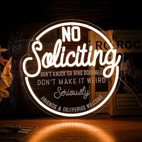 Image of No Soliciting Neon Sign USB LED for Office & Retail Store Decor