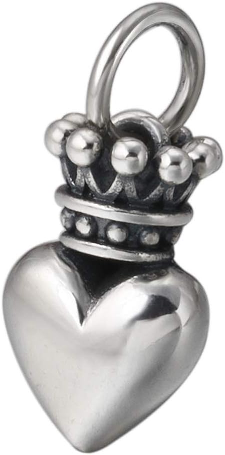 Men's Women's Solid 925 Sterling Silver Puffed Heart Crown Pendant Charm for Bracelet Necklace