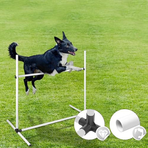 SUBTLETY 4 Stück Hürdenset Einstellbar Slalomstangen mit Tragtasche, Kunststoff Agility Ausrüstung für Hunde Hindernisse Trainingsstangen Set für Koordinations- & Geschwindigkeitstraining (Weiß)