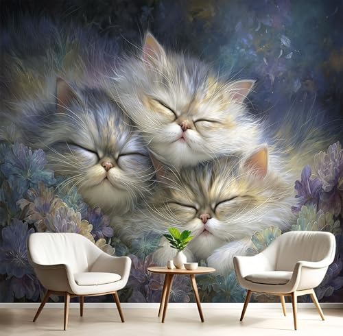 Fresque murale intissée chat beige papier peint de qualité supérieure salon - 8