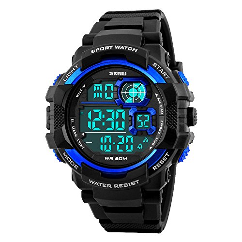 amstt Hombre Relojes Reloj Deportivo Resistente al Agua Reloj de Pulsera Military Watch Digital Reloj cronógrafo Negro 1016