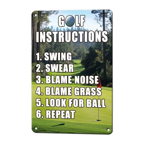 KIYOYO Golf Instructions Metal Sign Golf Wall Decor Home Yard Man Cave Room Patio Tin Poster Garden Bathroom Decoration 12x8 Inch