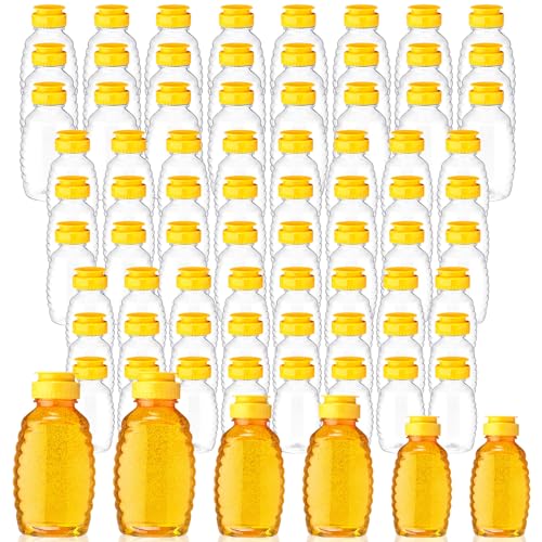 Nosiny 72 Pack 8 oz 12 oz 18 oz Honey Bottles Clear Plastic Squeeze Bottle Empty Refillable Jar Dispenser with Leak Proof Flip Caps Honey Containers for Storing and Dispensing