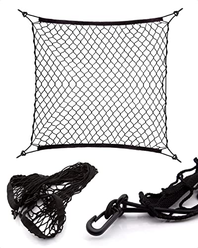 Cargo Net Stretchable with 4 Self Locking Hooks - Adjustable Cargo Net for Pickup Truck Bed - Mesh Square Bungee Cargo Net for Car Bed - Heavy Duty Car Rear Organizer Net - Car Storage Organizers