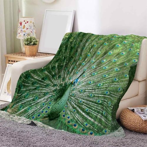 YZQGLHP Manta Animal Mantas Pavo Real Estampado 3D Cobija Pluma Manta Franela para Cama 90, Manta Sofa 150x200 cm Manta de Microfibra Suave Cálida