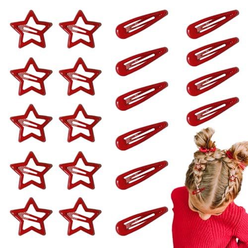 Pinzas de Metal con Cierre para el Cabello en Forma de Estrella y Gota de Agua para Mujeres y Niñas, Color Rojo, Pack de 20 miniatura 1