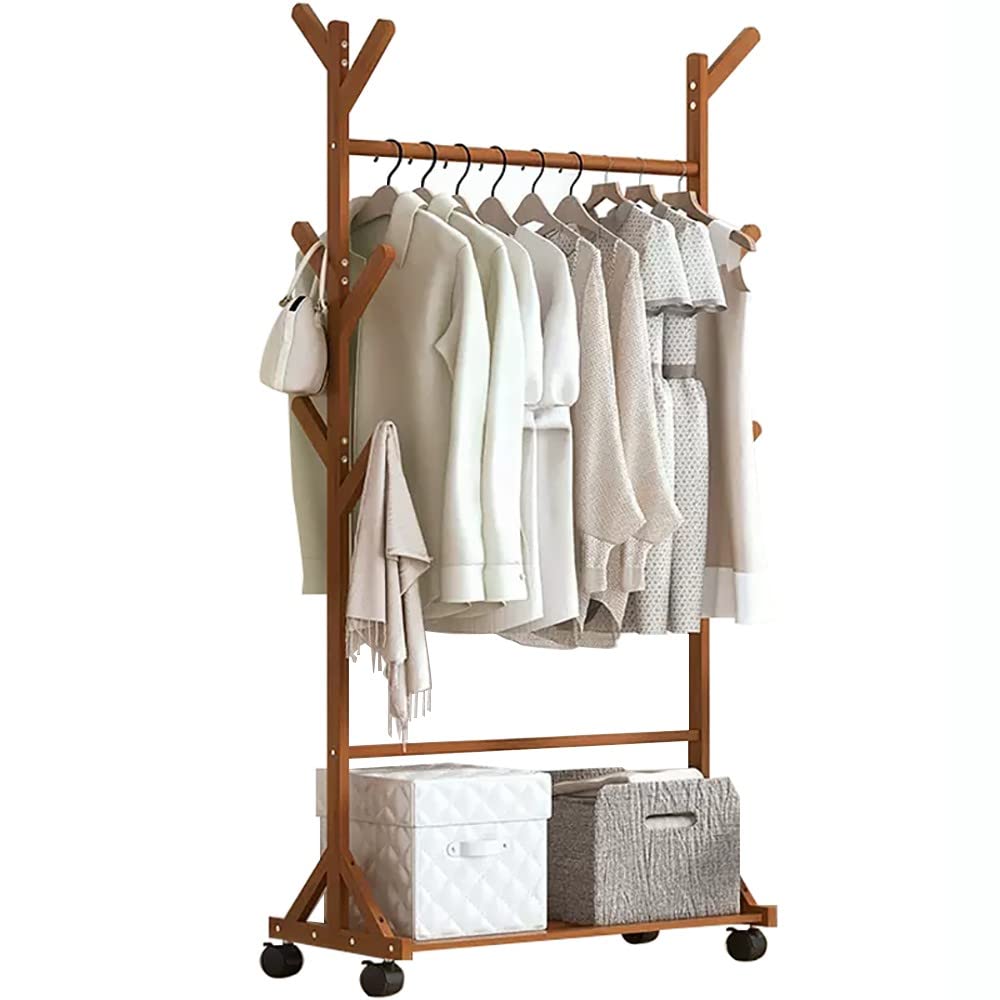 YNBSHGAA Bamboo Clothing Standing Rack, Garment Rack, Freestanding Hanger Bedroom Clothing Rack for Hallway Living Room Bedroom/a/80 * 35 * 155Cm,B-70 * 35 * 155Cm