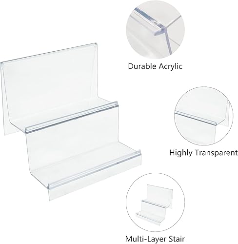 Miniatura 3 de QDAOYU 3 piezas de 2 niveles de acrílico transparente para cartera, soporte de exhibición, soporte de joyería, estante de exhibición de cosméticos,