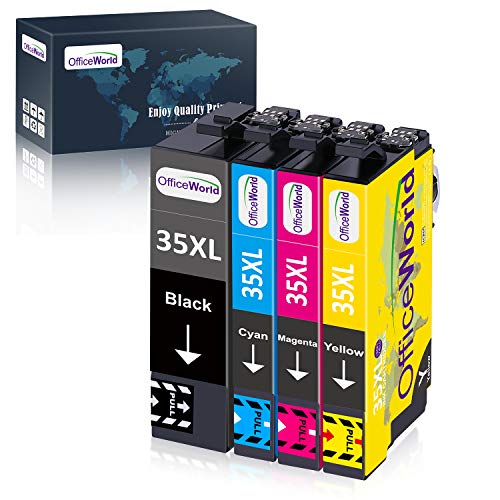 OfficeWorld 35 XL Multipack Cartouche d'encre compatible pour Epson 35 35XL avec Epson WorkForce Pro WF-4740DTWF WF-4730DTWF WF-4725DWF WF-4720DWF (Pack de 4, Noir, Cyan, Magenta, Jaune)