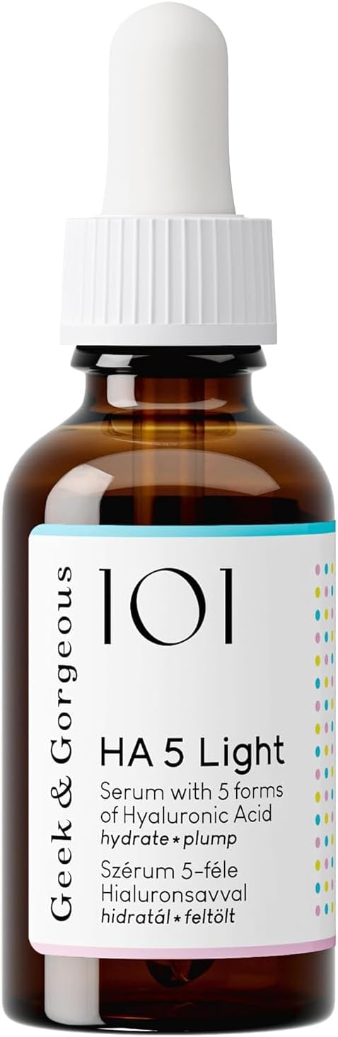 Geek & Gorgeous 101 HA 5 Light - Serum with 5 forms of Hyaluronic acid, light & fast absorbing - hydrates, softens and plumps skin - all skin types, especially combination, 30ml