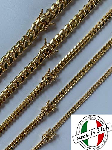 HarlemBling Solid 925 Sterling Silver - 14k Gold Plated - Miami Cuban Link Chain Or Bracelet - Box Lock Cuban Link 4-10.5mm - Italy Men's Necklace2