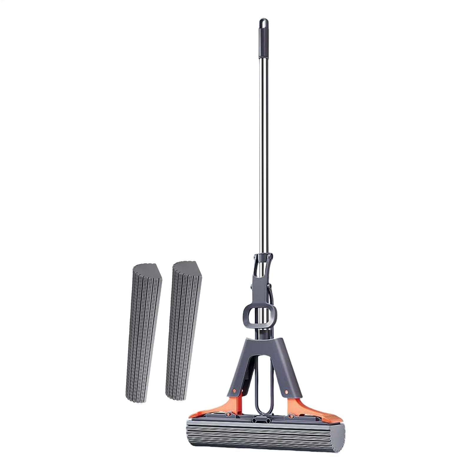 Mopa de esponja manos libres, PVA autoexprimible con 2 cabezales absorbentes reemplazables, mango ajustable de acero inoxidable para una limpieza eficiente en suelos laminados, baldosas, madera dura