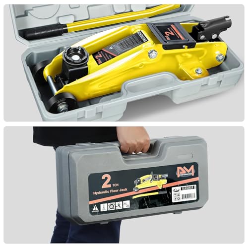 Image of PM PERFORMOTOR Low Profile Hydraulic Trolley Service /Floor Jack, 2 Ton (4000 lbs) Capacity, Lifting Range 5.1 inch-13 inch, Yellow,PM-TOL-FJ20-YL