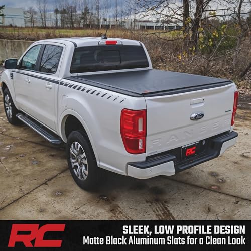 Image of Rough Country Hard Roll-Up Bed Cover for Ford Ranger (2019-2023) - Aluminum Truck Bed Cover, Fits 5' Bed