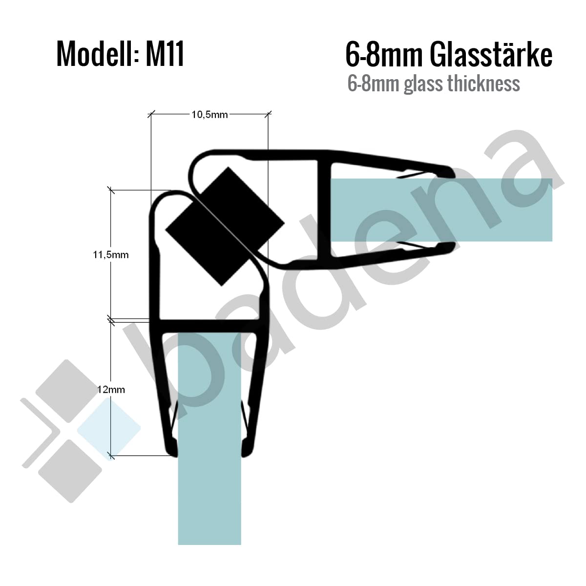 Badena Magnetdichtung für Duschtüren Set I 200cm Magnetduschdichtung 90 Grad I Duschdichtung Magnet 6mm 7mm 8mm Glastür I Eckdusche Ersatzdichtung magnetisch